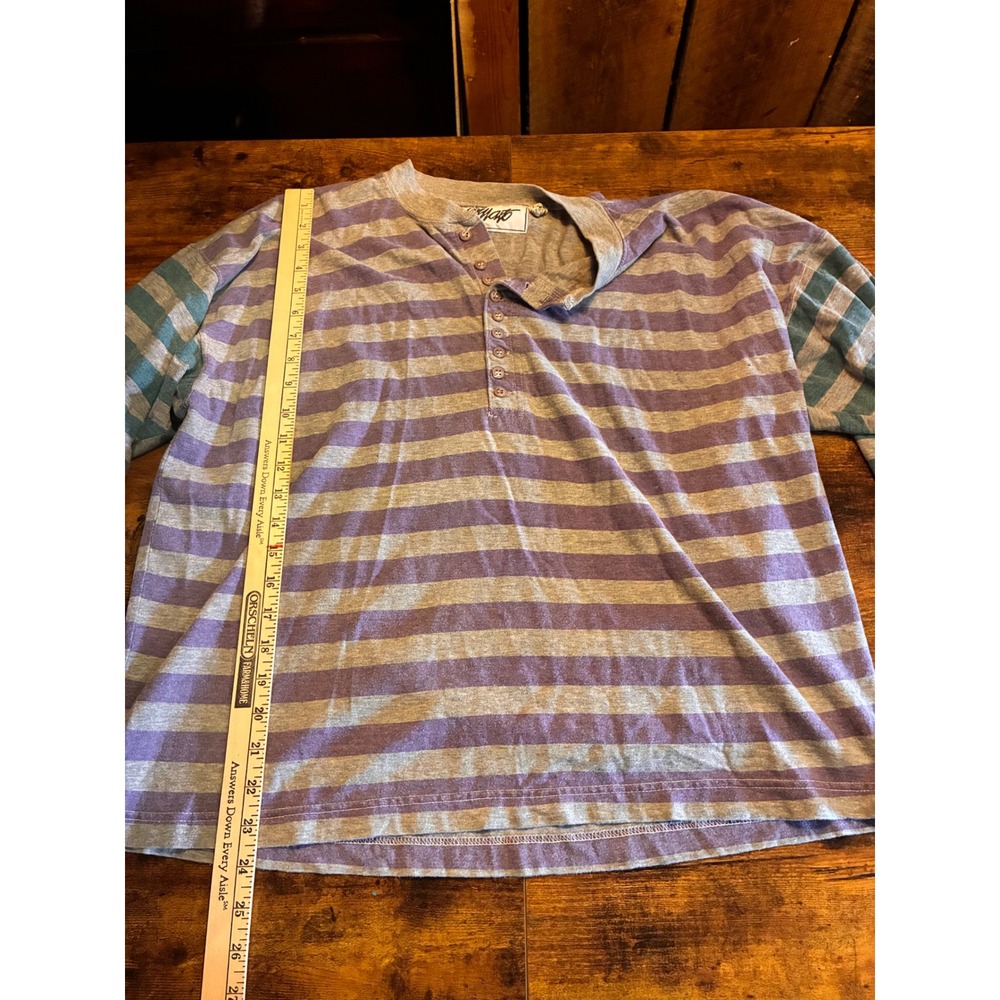 Tony Hawk Henley Shirt Mens Large Purple Grey Excellent Vintage Striped L/S